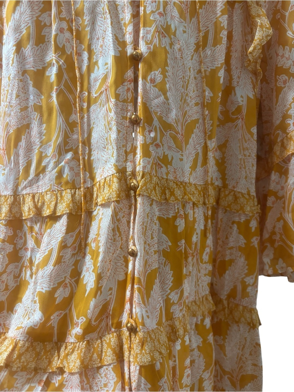 Anthropologie Mia Boho Mustard Floral Ruffle Tiered Flowy Tunic Top Size XS - Picture 4 of 6